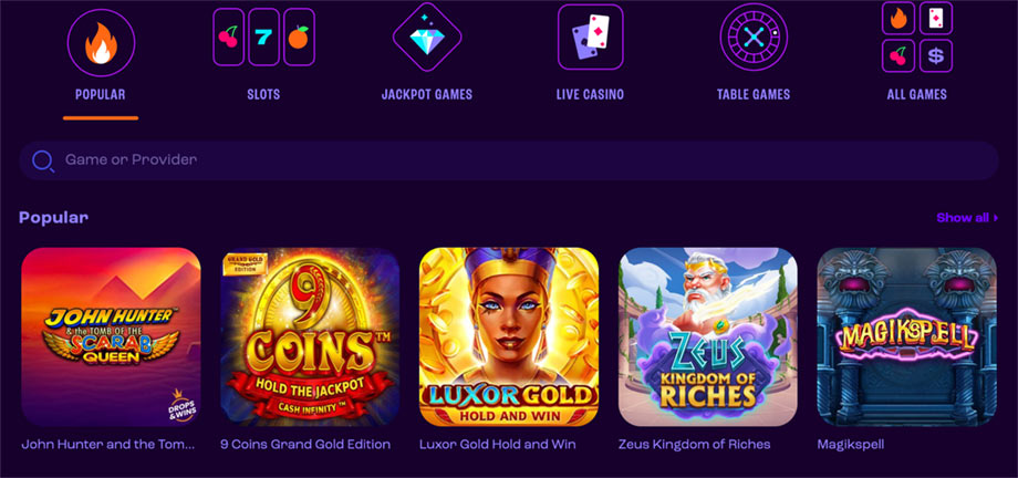 MuchBetter casino game selection