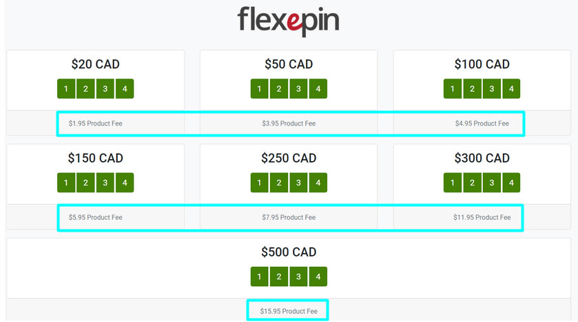 Charges and fees Flexepin